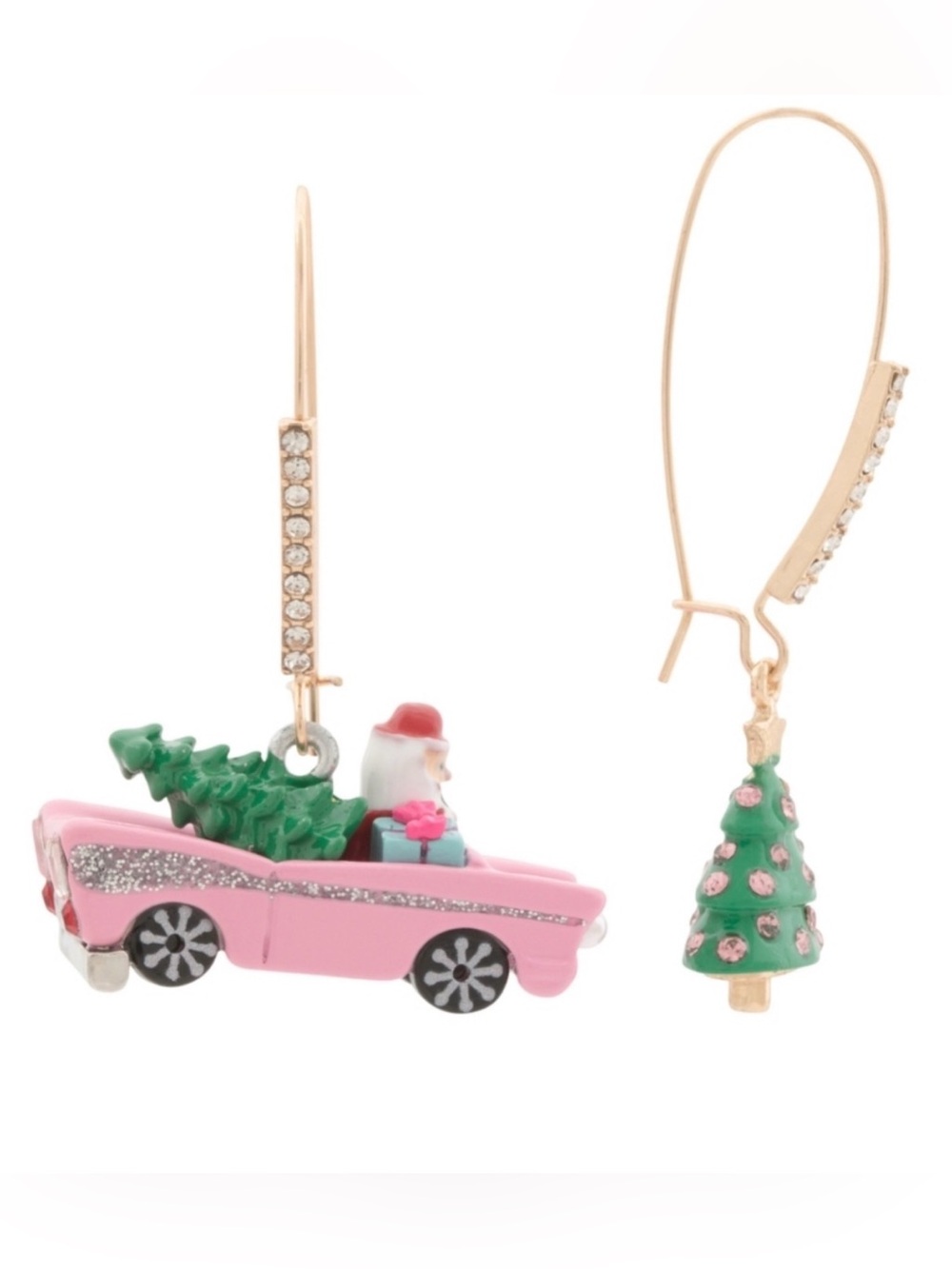 Betsey Johnson Santa Claus car and Christmas tree earrings